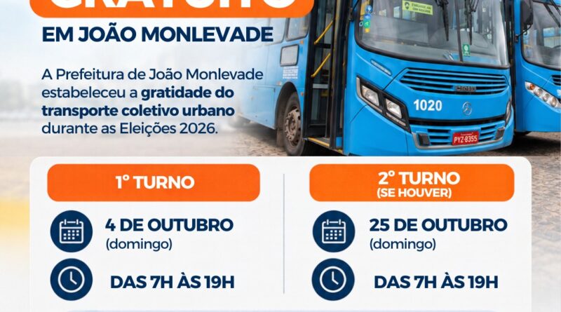 Prefeitura garante transporte coletivo gratuito no dia das Eleições 2026 em João Monlevade